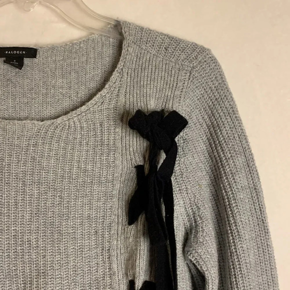 Halogen Wool Blend Pullover Gray Sweater Black Lace Up Size Small Petite - Picture 4 of 15
